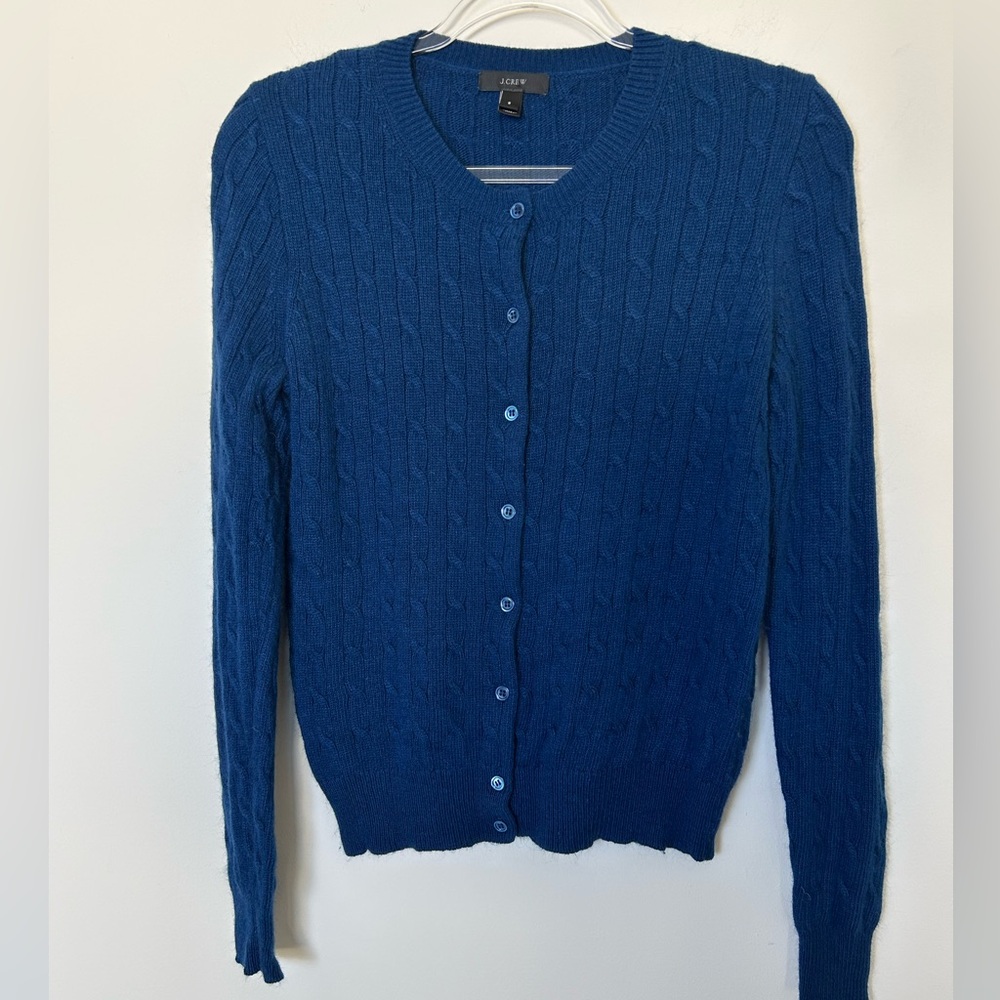J. Crew Cardigan Dark Blue Small Wool Rabbit Hair Blend Cable Knit 10323